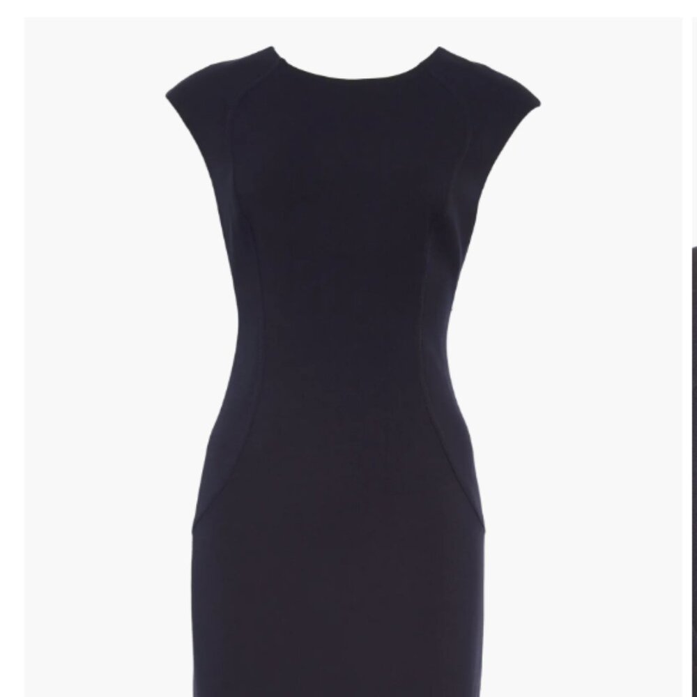 Eliza J Cap Sleeve Crepe Sheath Dress Navy Blue Size 6 - Picture 2 of 11